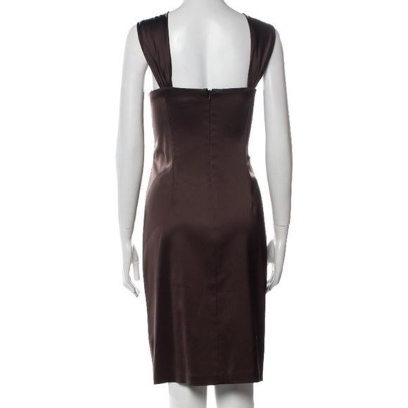David Meister Brown Beaded Heavy Satin Cocktail Dress Size 10 - Picture 2 of 7